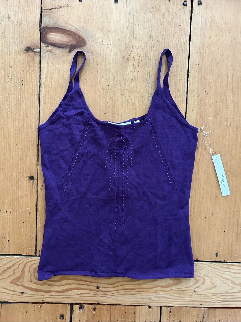 Vertigo Paris Purple Embellished Sequin Spaghetti Strap Camisole